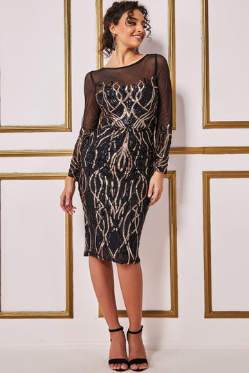 Goddiva Long Sleeve Sequin Flame Midi Dress Goddiva